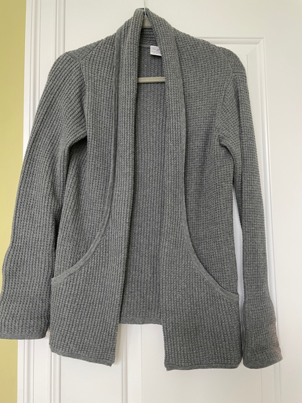 Light Gray Open-Front Shawl Collar Knit Cardigan